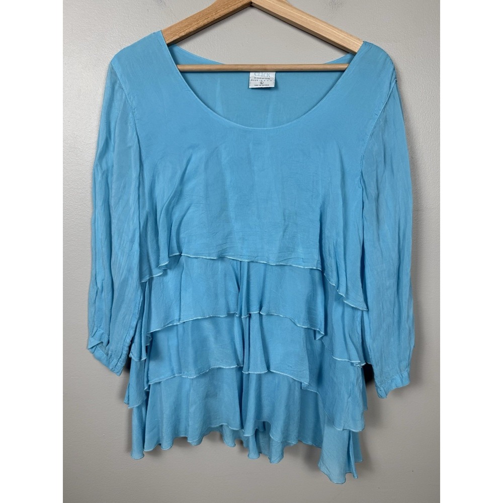 Click‎ by color me Blue Tiered Layered Flowy Blouse Fairy Cottagecore Whimsi